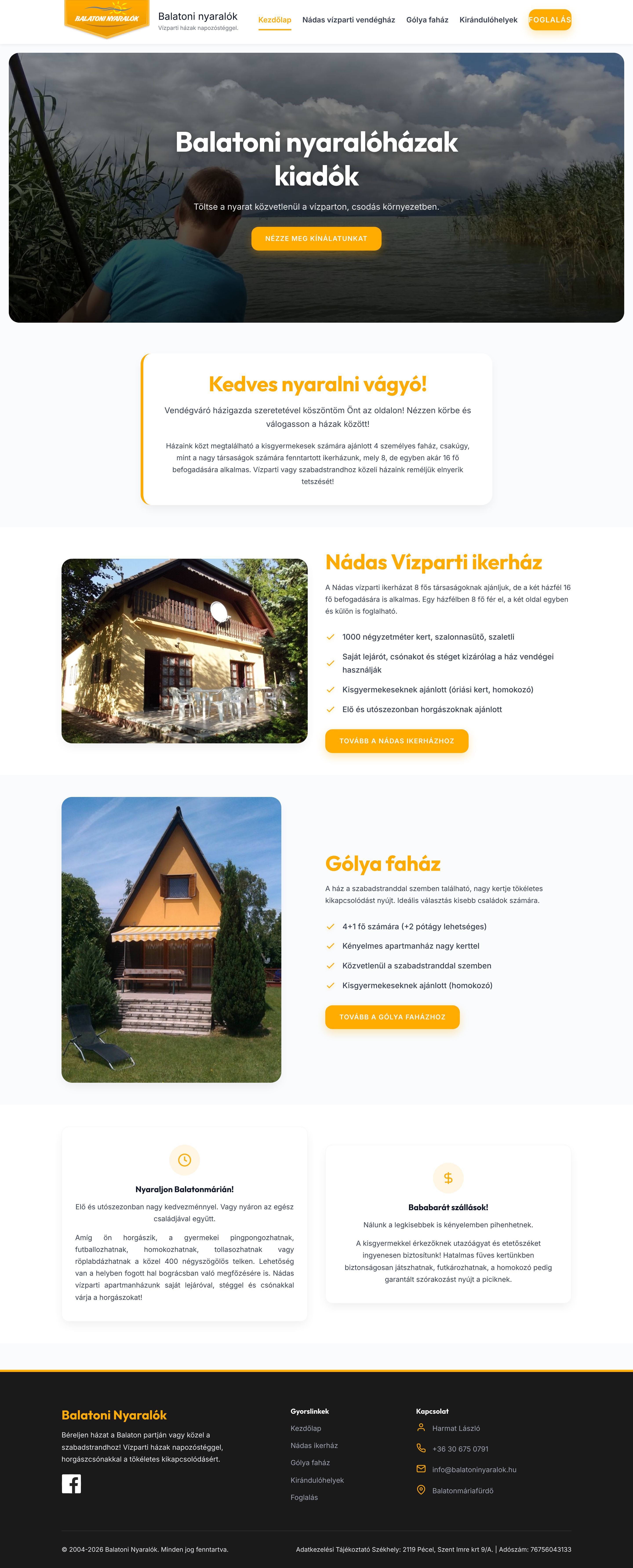 Balatoni Nyaralók - Modern és reszponzív szállásfoglaló weboldal
